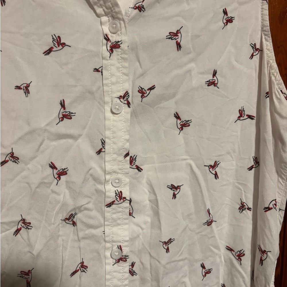 BEACHLUNCHLOUNGE White Sleeveless Button-Down Hummingbird Womens Top Size Med - Picture 3 of 4